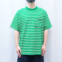 ヘビーストライプニット半袖Tシャツ-ブラック/グリーン 1枚目の画像