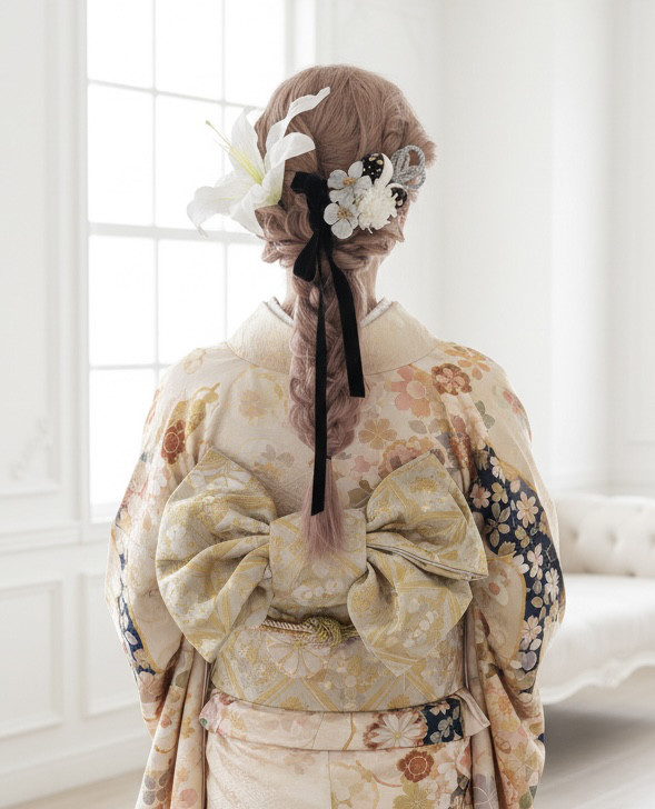 カサブランカ髪飾り　　シルバー　成人式　振袖　袴　卒業式　白無垢　ウェディング　ブライダル　ヘッドパーツ　和装