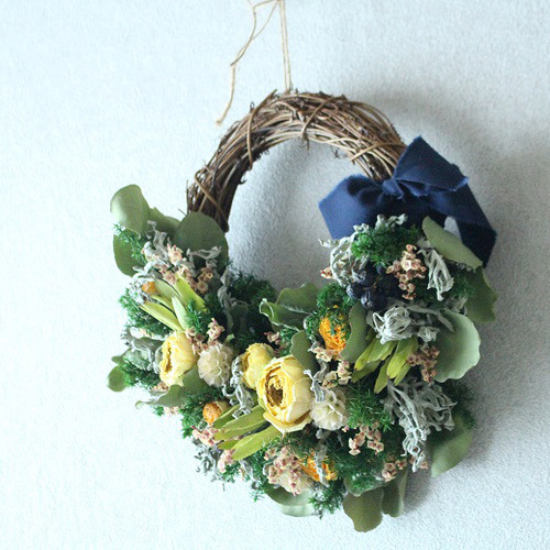 爽やかな初夏のドライフラワーリース（大きめハーフスタイル） ドライ