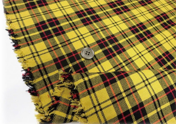 80〜150size りんごポケット タータンチェック 黄色 ネイビー 半袖スモック ショート袖 4枚目の画像