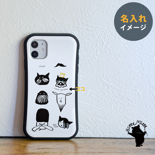 猫のiPhoneグリップケース＊クリアー 透明 iPhone16 黒 髭 iPhone