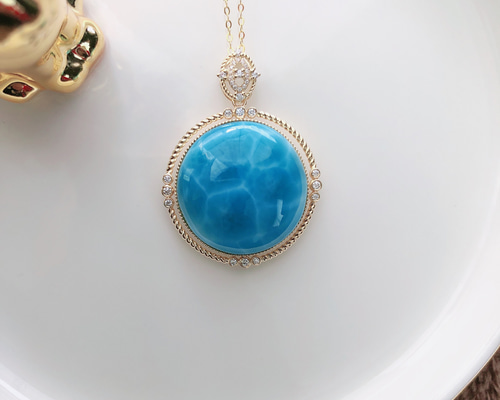 ハイクオリティ 天然無処理 ラリマー デザインペンダントトップ k18