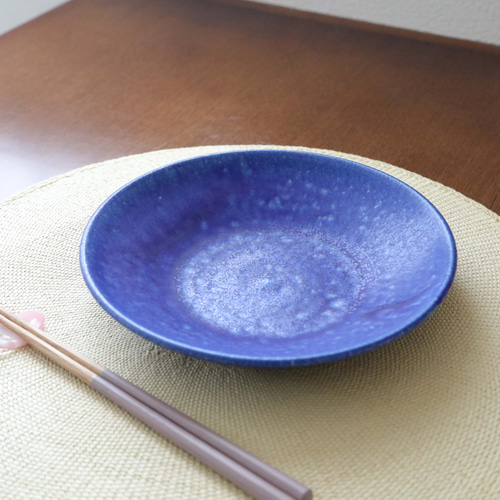 瑠璃薬鷺三羽図深皿 送料無料 ｜和食器 中皿 トルコブルー六寸深皿-18cm-（KIA-112