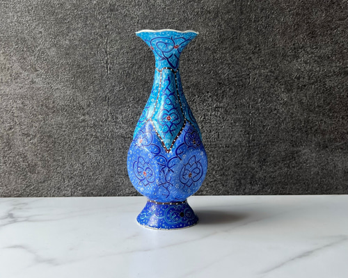 ペルシャのエナメル壺 フラワーベース 15cm ネイビー