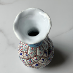 ペルシャのエナメル壺  フラワーベース　14ｃｍ　ターコイズ【ミーナーカーリー V-007】 4枚目の画像