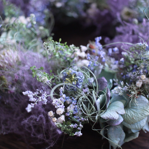 紫陽花とスモークツリーのふんわりリース✳︎ドライフラワー◎22センチ  