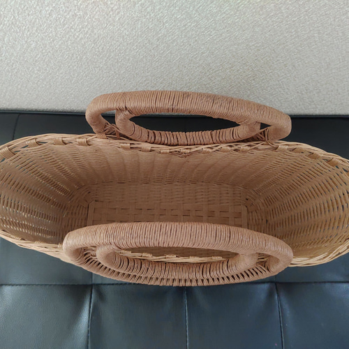 藤持ち手風かごバッグ（ベージュ×茶） かごバッグ - Keiko - 通販