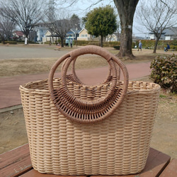 藤持ち手風かごバッグ（ベージュ×茶） かごバッグ - Keiko - 通販