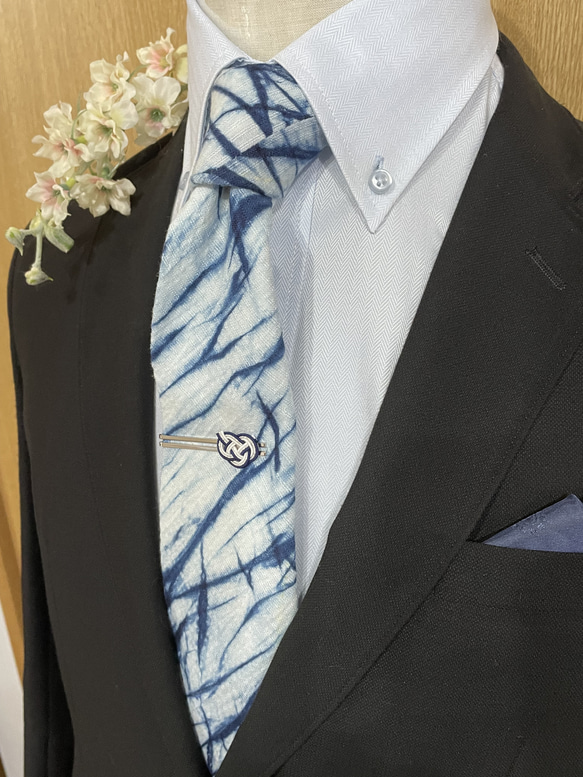 徳島しじら織長尾ネクタイ　筒藍染クロス(9月までの限定販売) 4枚目の画像