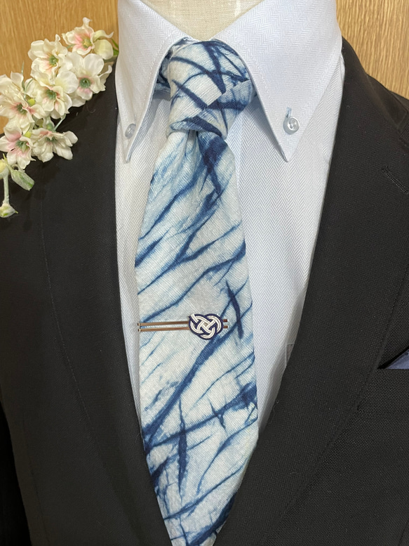 徳島しじら織長尾ネクタイ　筒藍染クロス(9月までの限定販売) 5枚目の画像