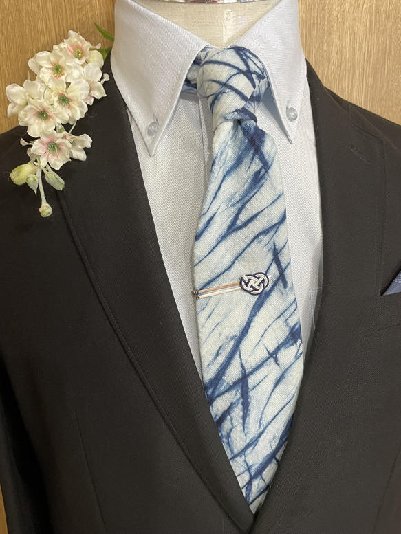 徳島しじら織長尾ネクタイ　筒藍染クロス(9月までの限定販売) 6枚目の画像