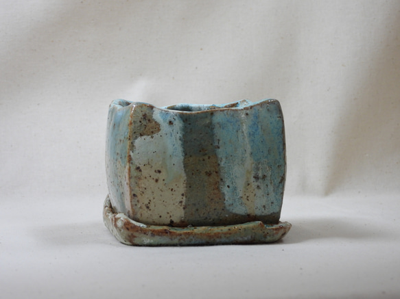 角陶製植木鉢(皿付き)3 2枚目の画像