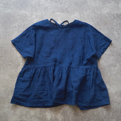 亞麻縮褶襯衫/藍色/遠州紡織 第8張的照片