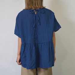 亞麻縮褶襯衫/藍色/遠州紡織 第3張的照片