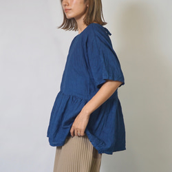 亞麻縮褶襯衫/藍色/遠州紡織 第2張的照片
