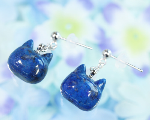 天然石・ラピスラズリの猫ちゃんピアス・イヤリング　天然石ピアス 縄文ねこ形土製品 ラピスラズリのピアス （659-541/ラピス） ピアス