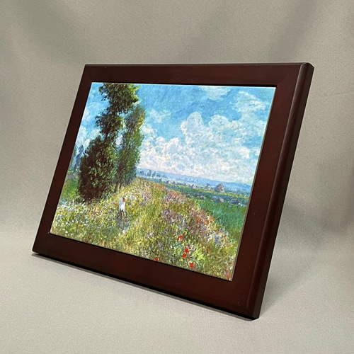 モネ ポプラと草原の散歩道 フォトタイル木製フレーム付き 絵画 モネ ポプラと草原の散歩道 フォトタイル木製フレーム付き 絵画