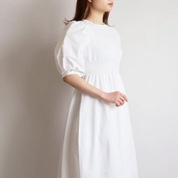 【僅限36號！ ] WHOLEGARMENT 不同材質珍珠泡泡袖洋裝 [白色] 第5張的照片