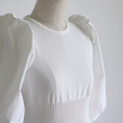 【僅限36號！ ] WHOLEGARMENT 不同材質珍珠泡泡袖洋裝 [白色] 第9張的照片