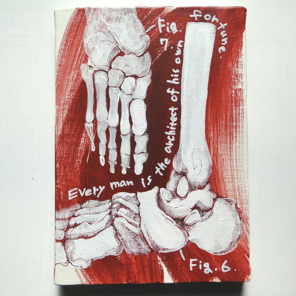 標本図風の足の骨の絵画 アート 原画 キャンバス画 科学 理科 サイエンス ペン画 1枚目の画像