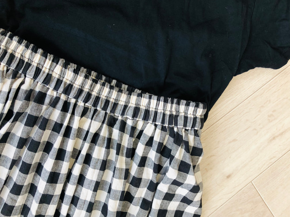 コットンリネンのギンガムチェックギャザースカート　播州織　ロングスカート 7枚目の画像