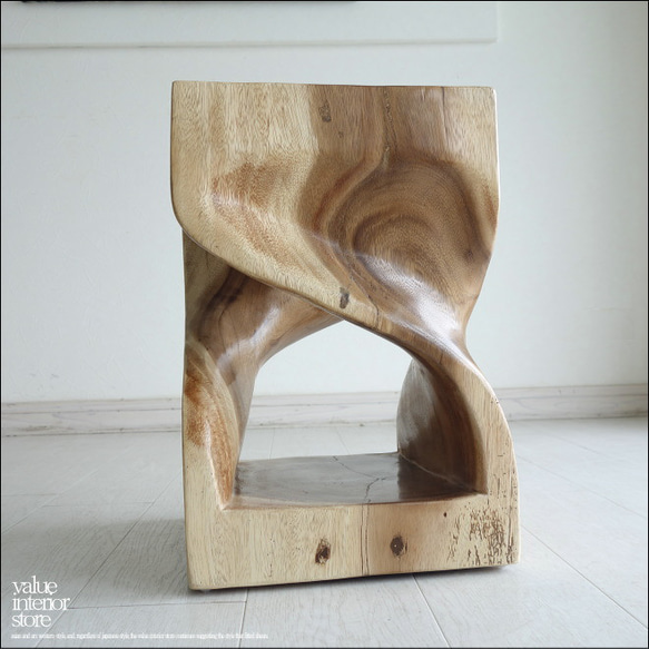 無垢材 ウェーブスツールWNA イス 天然木 椅子 ベンチ 木製スツール ナチュラル 天然木 モンキーポッド 1枚目の画像
