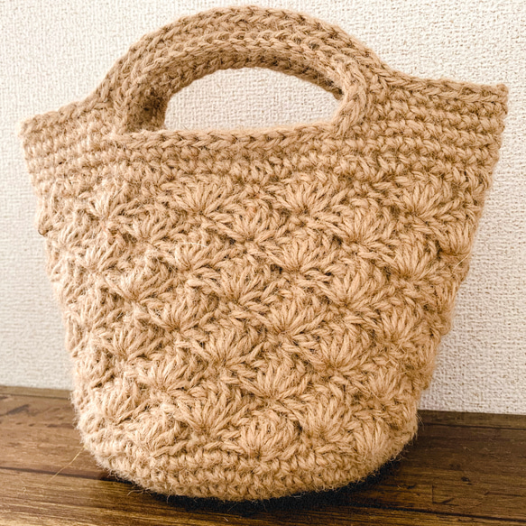 麻ひもの小さな松編みかごバッグ 4枚目の画像