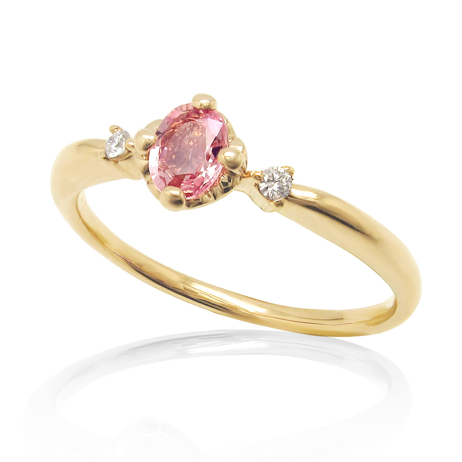 K18 ピンクゴールド 天然石 ピンクサファイア と ダイヤモンド の 大人可愛い 華奢リング