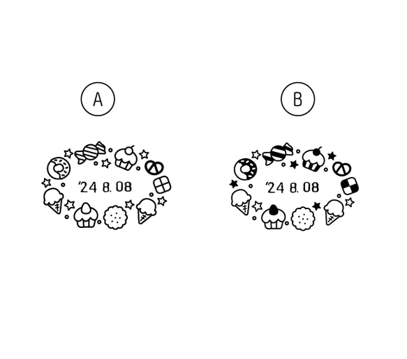 ＜ 日付けスタンプ ＞ スイーツ ゴム印 塗り絵 3枚目の画像