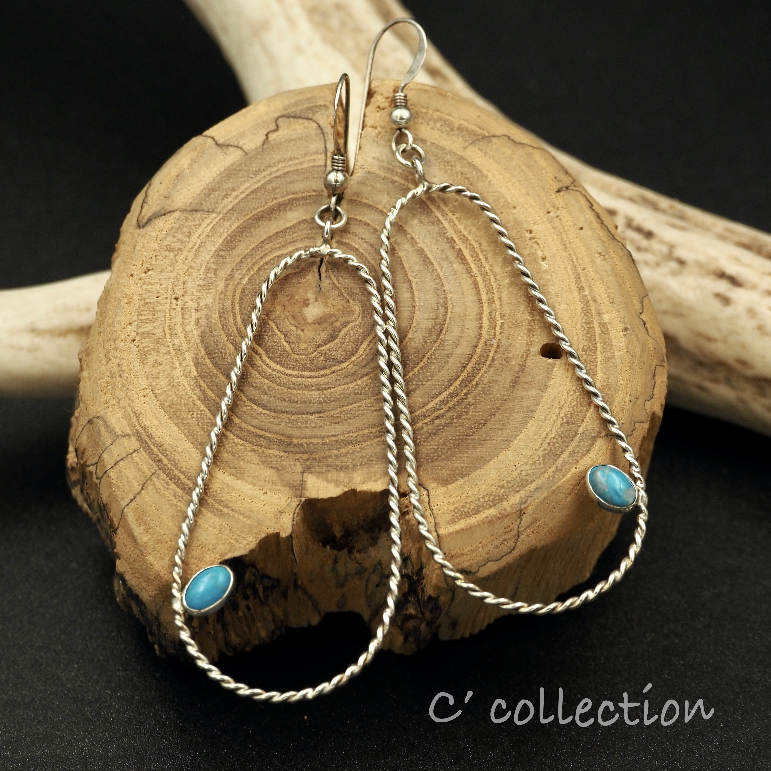 CP-08 小さなターコイズのシルバーピアス ハンドメイドアクセサリー シルバーワーク