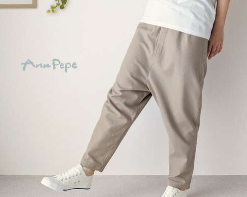 PPFM リネン 麻 サルエルパンツ 再販＊ 太さ・股上も選べる♧サルエルパンツ／さらふわ綿麻コットン