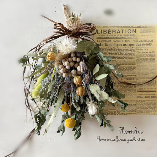 ドライフラワー ブルニアと丸葉ユーカリのスワッグ ドライ