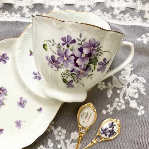 エレガント】スミレのカップ＆ソーサートレイ ティーカップ La Maison