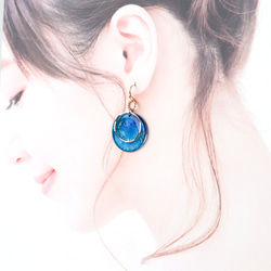 [透明 x 藍色] 酒精水墨藝術耳環 第8張的照片
