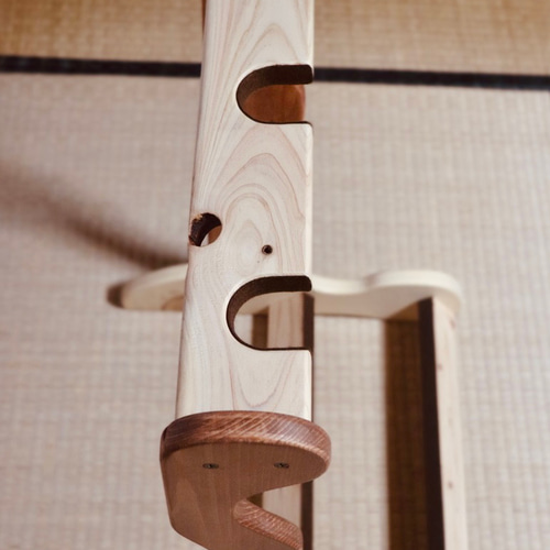 24時間以内に発送】手作り木工 木製三味線スタンド （ツートーン