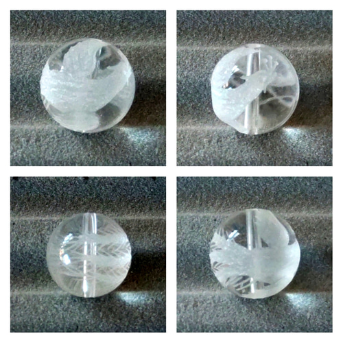 大粒 《鳳凰》 彫り水晶 / 12mm珠ペンダントトップ / 金古美Ver
