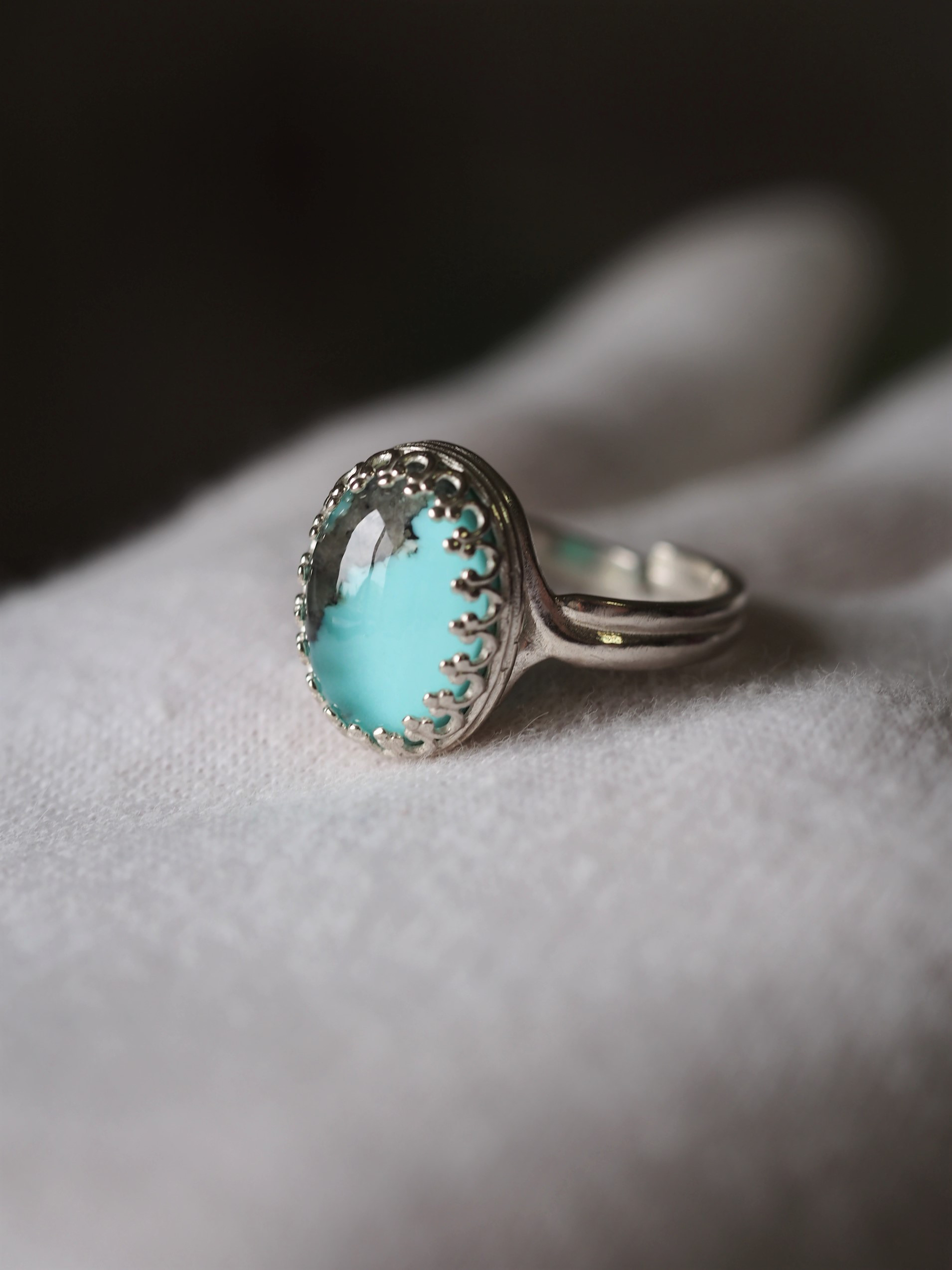 限定１　HDターコイズxクリアスタル１４　S925WS　JBBクラウンリング❀サイズフリー