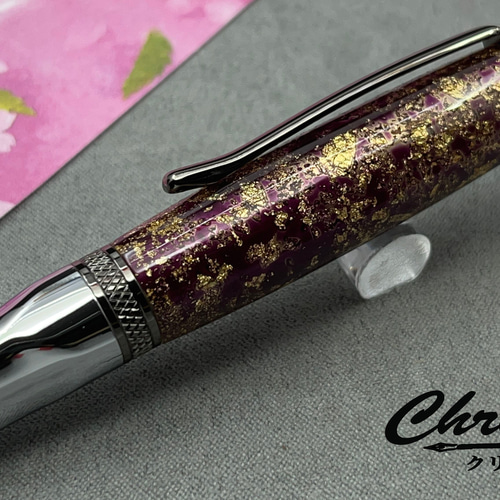 赤紫の樹脂に金箔を乗せたボールペン ペン・筆記用具 chriselle 通販