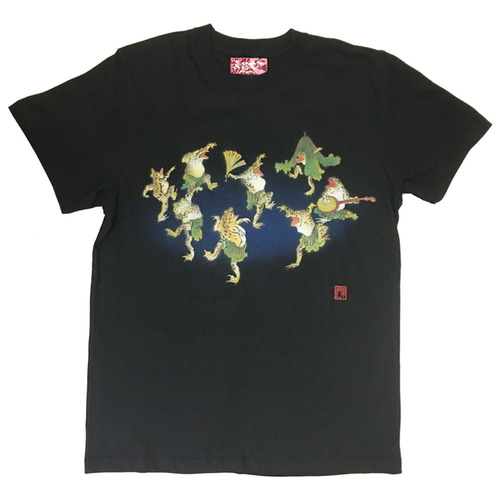ユニーク ダンシング鳥獣戯画 手染め京友禅Tシャツ Tシャツ 和っ ユニーク ダンシング鳥獣戯画 手染め京友禅Tシャツ Tシャツ 和っ