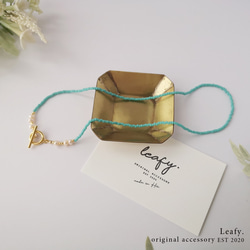 淡水パール&ターコイズカラーのスリーカットビーズ　ビーズネックレス　ビーズアクセサリー　マンテルネックレス 7枚目の画像