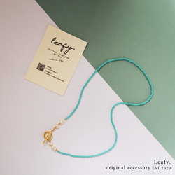 淡水パール&ターコイズカラーのスリーカットビーズ　ビーズネックレス　ビーズアクセサリー　マンテルネックレス 5枚目の画像