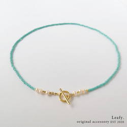 淡水パール&ターコイズカラーのスリーカットビーズ　ビーズネックレス　ビーズアクセサリー　マンテルネックレス 6枚目の画像