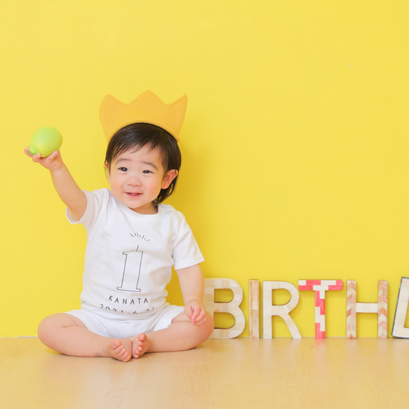 長袖あり◎1歳さんのロンパース outline 半袖足あり 名前入り お誕生日 写真撮影 スマッシュケーキ バースデー 1枚目の画像