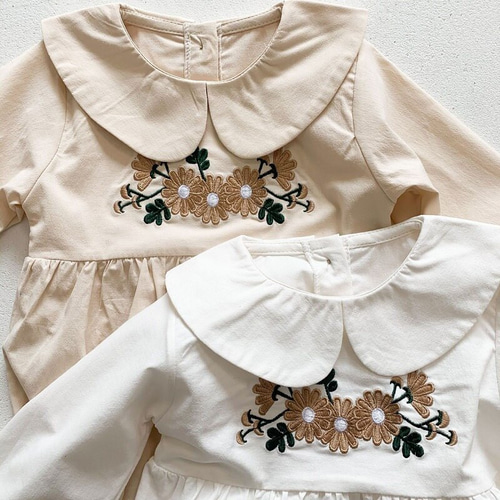 半袖のみ《お花の刺繍ロンパース》お花 / 襟付き / お出かけ
