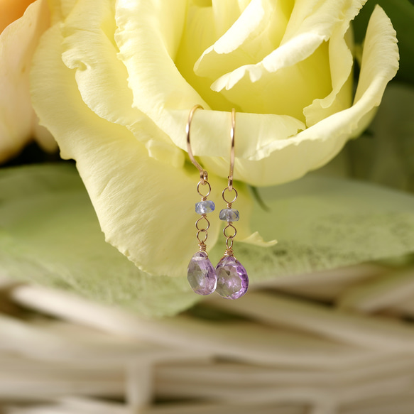 紫水晶和坦桑石耳環/耳環/K14GF（金屬配件可更換） 第2張的照片