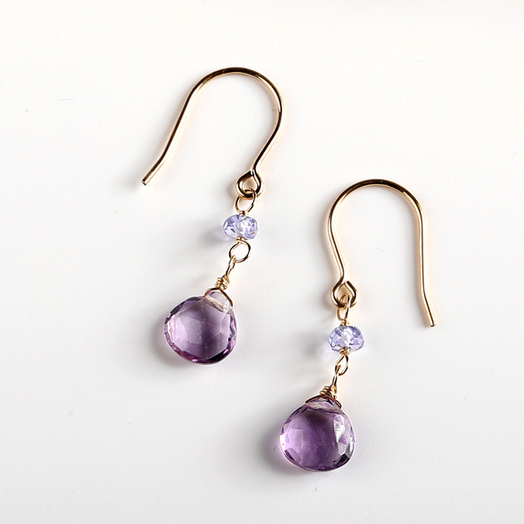 紫水晶和坦桑石耳環/耳環/K14GF（金屬配件可更換） 第1張的照片
