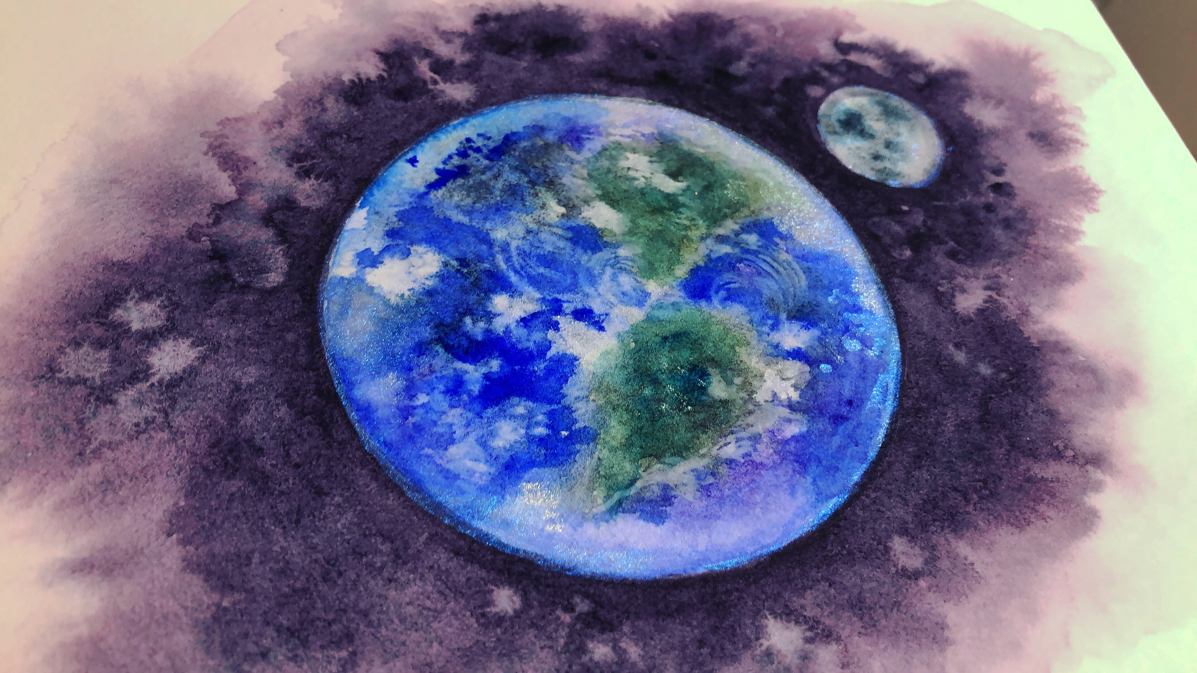 水彩画　イラスト　アート　原画 The Earth 地球 水彩原画 ギフト イラスト 絵画 Annie