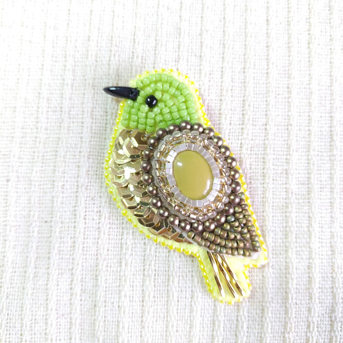 APROSIO＆CO 鳥のビーズブローチ Brooch:KingfisherBird小鳥ブローチ『フレンチスパンコール