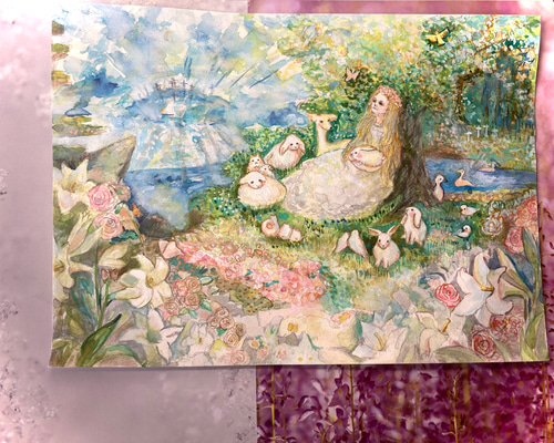 森の子鹿ハンドメイドパステル画絵画アート原画