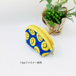 ラスト1点【再販】ミニポーチ☆スマイル&ハート柄（ブルー）小銭入れ　イヤフォンケース 3枚目の画像